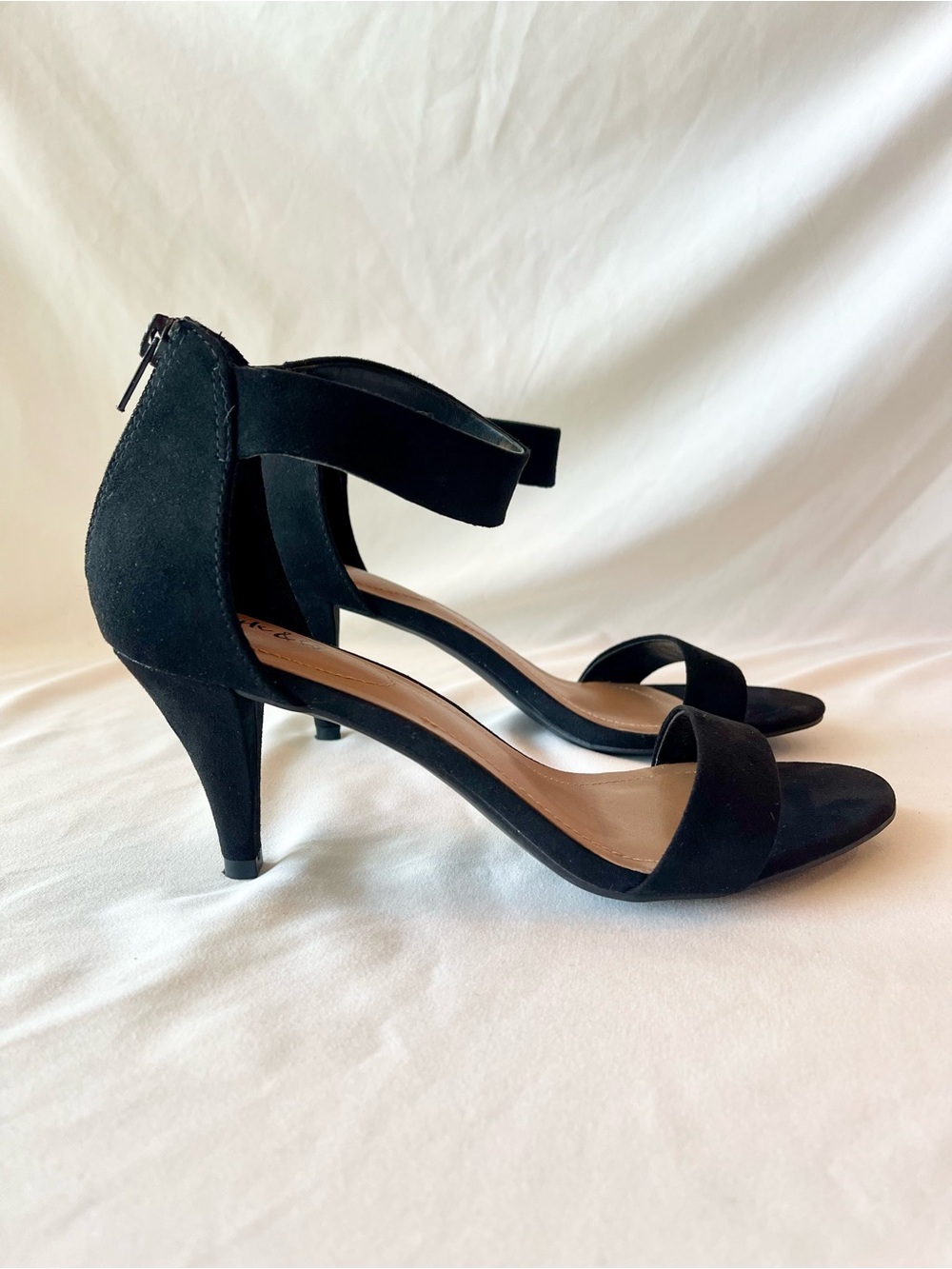Style & Co. Black Faux Suede Ankle Strap Open Toe Heels